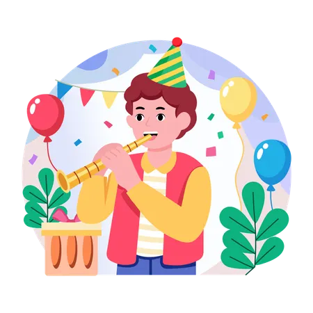 Mann bläst Pfeife  Illustration