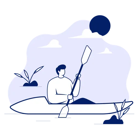 Mann beim Bootfahren  Illustration