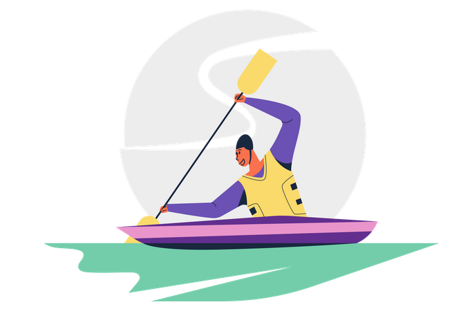Mann beim Bootfahren und Paddeln  Illustration