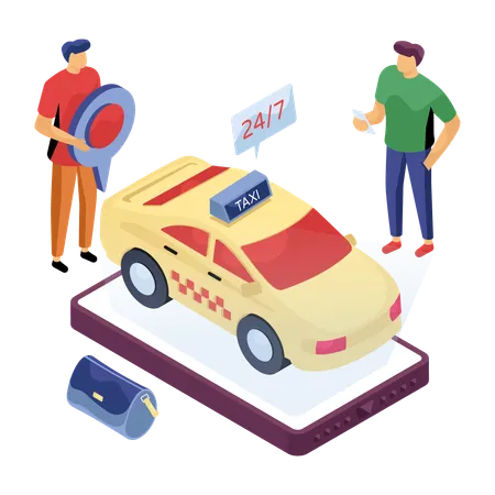 Mann bucht öffentliches Taxi  Illustration