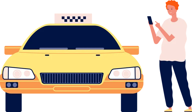 Mann bucht Taxi auf dem Handy  Illustration