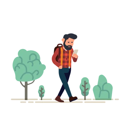 Mann checkt beim Gehen sein Telefon  Illustration