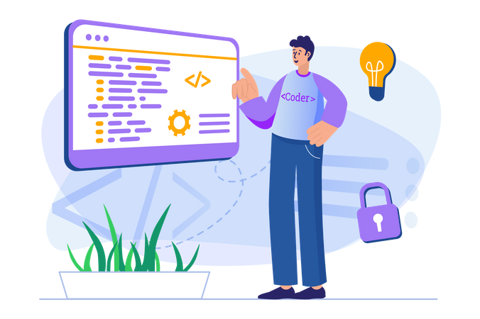 Mann debuggt Code  Illustration