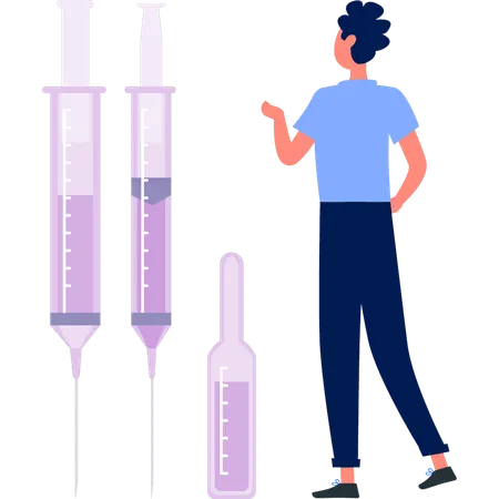 Mann demonstriert Mesotherapie-Injektion  Illustration