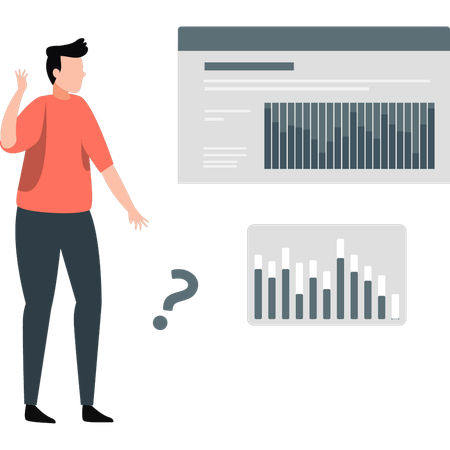 Mann denkt über Geschäftsdiagramm nach  Illustration