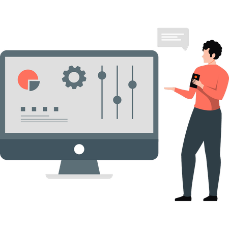 Mann diskutiert über Online-Analyse  Illustration