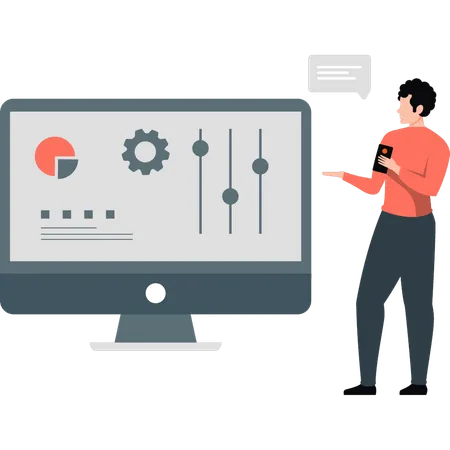 Mann diskutiert über Online-Analyse  Illustration