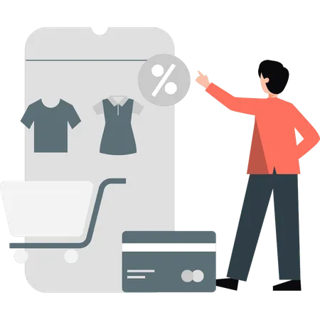 Mann diskutiert Discount-Shopping  Illustration