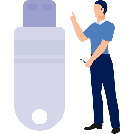 Mann diskutiert über USB-Daten  Illustration