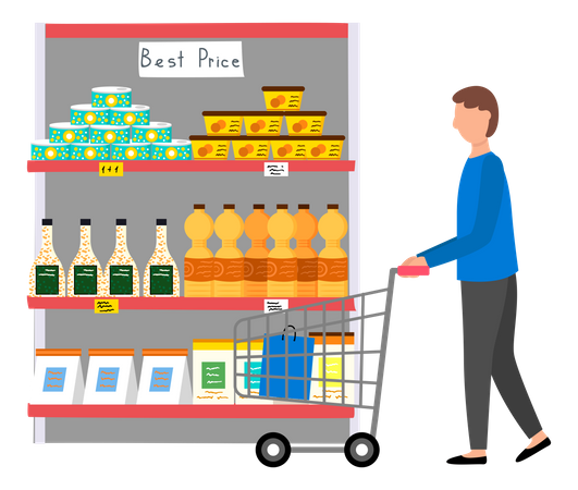 Mann beim Einkaufen im Supermarkt  Illustration