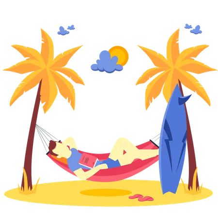 Mann entspannt am Strand  Illustration