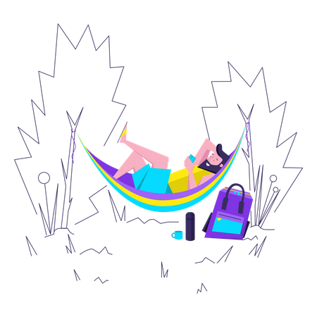 Mann entspannt in Hängematte mit Cocktail  Illustration