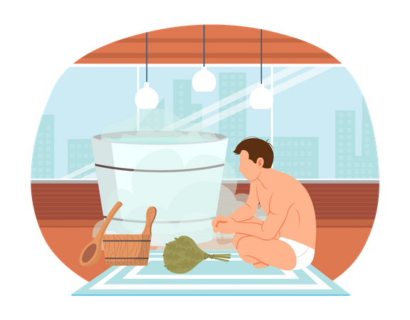 Mann entspannt in der Sauna  Illustration