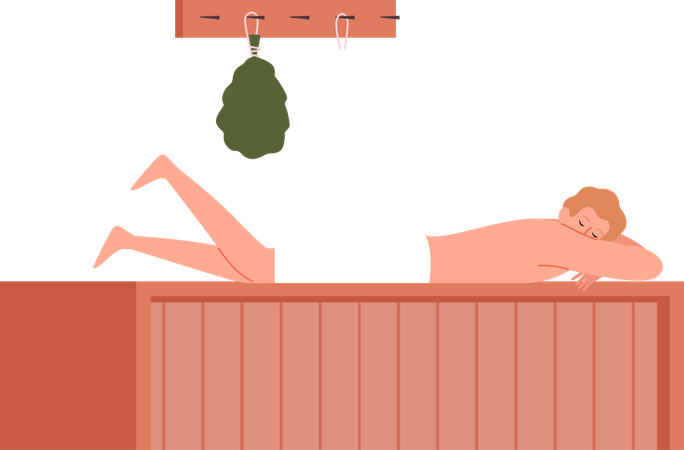 Mann entspannt in der Sauna  Illustration