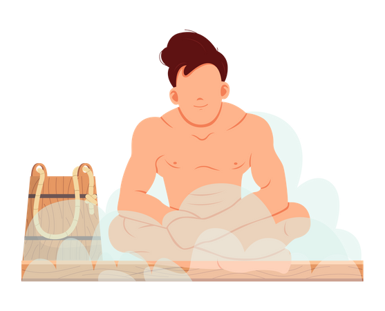 Mann entspannt im Dampfbad  Illustration