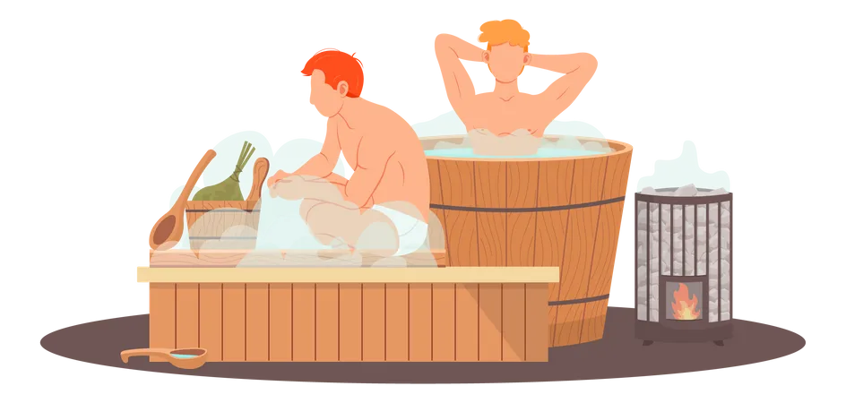 Mann entspannt im Spa-Center  Illustration