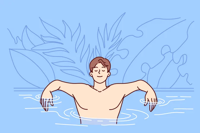 Mann fühlt sich entspannt im Schwimmbad  Illustration