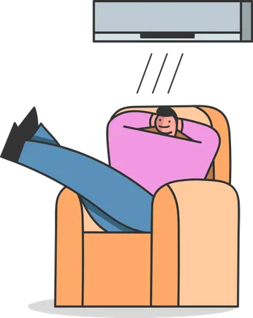 Mann entspannt sich, während er unter der Klimaanlage sitzt  Illustration