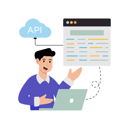 Mann entwickelt Cloud-API  Illustration