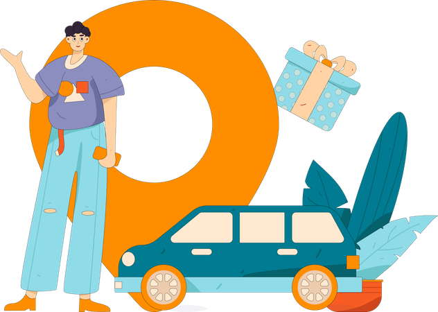 Mann erhält Belohnung für Autodienste  Illustration