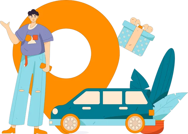 Mann erhält Belohnung für Autodienste  Illustration