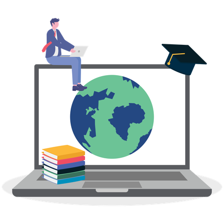 Mann erhält globale Online-Bildung  Illustration