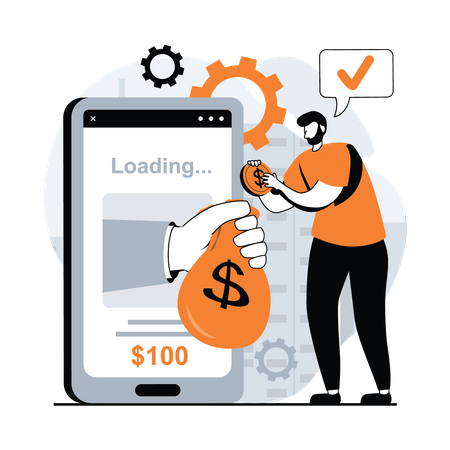 Mann erhält Kredit über Handy-App  Illustration