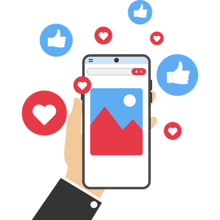 Mann erhält Likes für Social-Media-Post mit Bild  Illustration