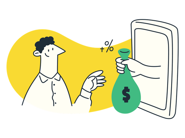 Mann erhält Online-Kreditzusage  Illustration