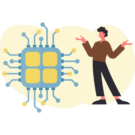 Mann erklärt Chip-Netzwerke  Illustration