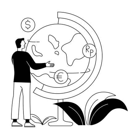 Mann erklärt globale Währung  Illustration