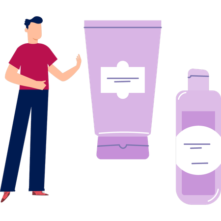 Mann erklärt Hautpflegeprodukt  Illustration