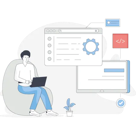 Mann erklärt Webentwicklung  Illustration