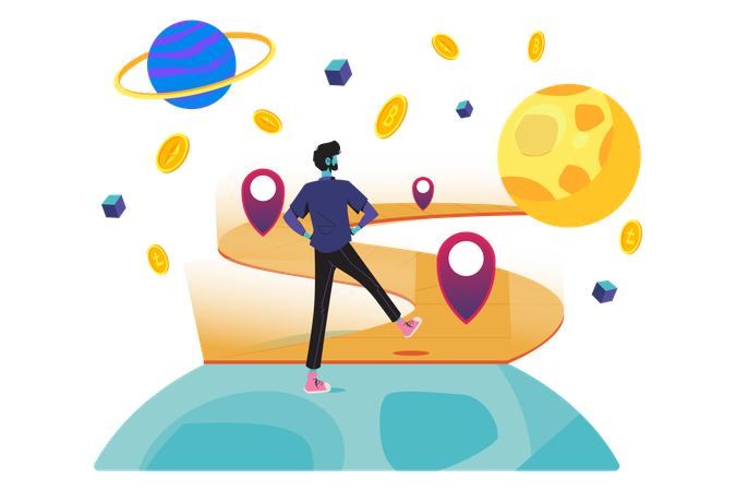 Mann erlebt Metaverse  Illustration