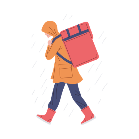 Mann erledigt Kurierdienst im Regen  Illustration
