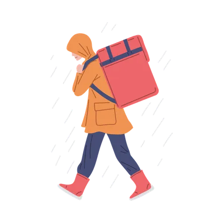 Mann erledigt Kurierdienst im Regen  Illustration