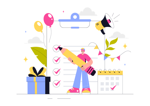 Mann erstellt Liste für Ereignisse  Illustration