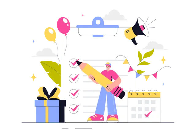 Mann erstellt Liste für Ereignisse  Illustration