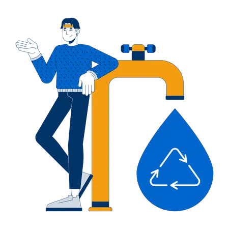 Mann erzählt von Wasserrecyclingsystem  Illustration