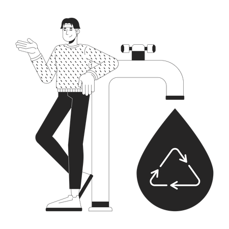 Mann erzählt von Wasserrecyclingsystem  Illustration