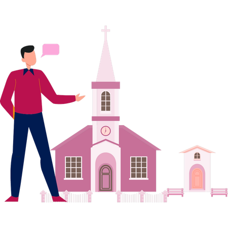Mann erzählt von Missionskirche  Illustration