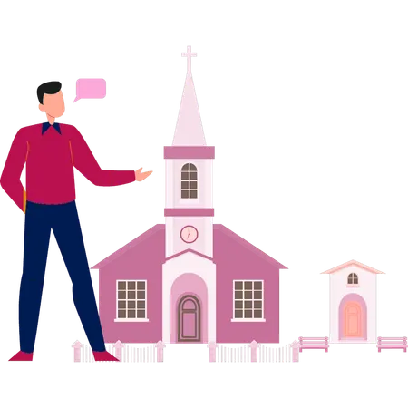 Mann erzählt von Missionskirche  Illustration