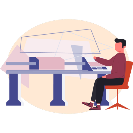 Mann erzählt von Graviermaschine  Illustration
