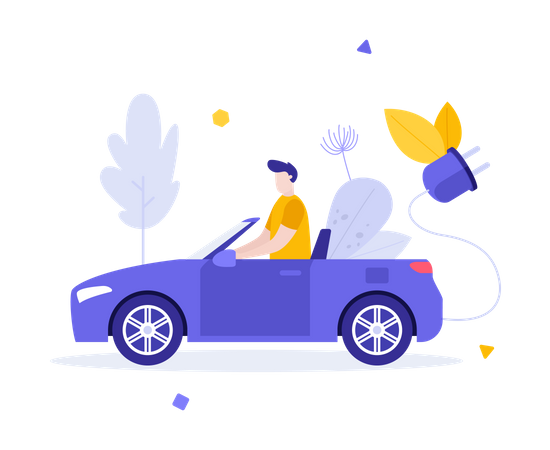 Mann fährt Elektroauto  Illustration