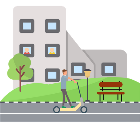 Mann reitet elektronischen Roller  Illustration