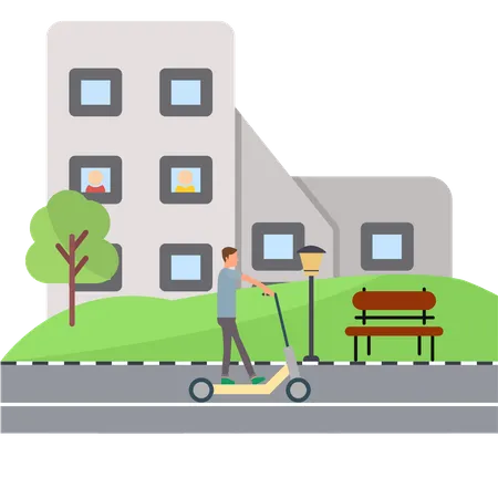 Mann reitet elektronischen Roller  Illustration