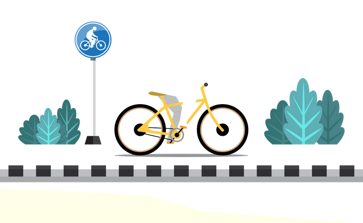 Mann fährt Fahrrad auf Fahrradstraße  Illustration