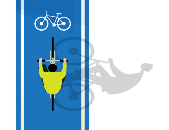Mann fährt mit Fahrrad auf Radweg, um Verkehr zu vermeiden  Illustration