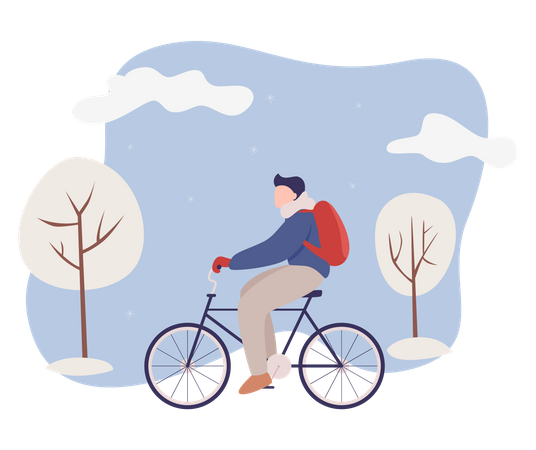 Mann fährt Fahrrad im Winter  Illustration