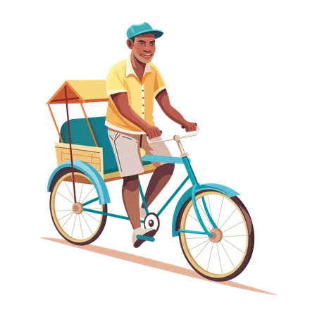 Mann fährt Fahrradtaxi  Illustration